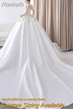 New Satin Wedding Dresses Full Sleeve V-neck Sweep Train Lace Up Ball Gown Wedding Dresses Sexy Backless Vestido De Noiva