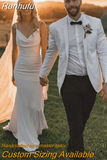 Elegant Crepe Cowl Neck Mermaid Wedding Gown For Brides Simple Backless Draped Satin Spaghetti Straps Bridal Dress 2023