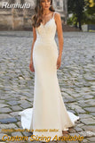 Straps Mermaid Wedding Dresses 2023 V-Neck Lace Appliques Elegant Ivory Bridal Gown Custom Made Sleeveless Sweep Train