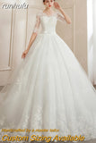 Ball Gowns Lace Embroidery Half Sleeve Fashion Classic V Neck Wedding Dresses Sequined Simple Vestido De Noiva plus size