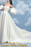 White A-Line Wedding Dresses Puff Sleeve Long Satin Bridal Gowns Elegant Boho Beach Evening Wedding Prom Gowns Custom Size