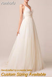 Spaghetti Straps Tulle Wedding Dress Vestido De Novia Sleeveless V-neck Backless Bride Dresses Robe De Mariage