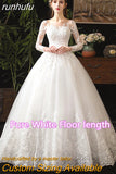Spring White Ivory Champagne Wedding Dresses With Sleeve Illusion Long Appliques Lace Embroidery Ball Gowns vestido De Noiva