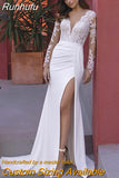 Wedding Dresses 2023 Spring V Neck Deep Long Sleeve Lace Slim Fashion Bride's Tail Bridal Wedding Gown
