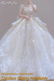 Vintage Shiny Wedding Dress 2023 New Long Train Bride Dress Big Beading Ball Gown Wedding Dresses Plus Size