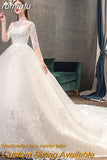 Vestido de Noiva Half Sleeve Royal Train Custom Wedding Dress High Neck Applique Lace Bridal Ball Gown Dress Robe De Mariee