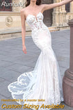 Sexy Sweetheart Wedding Dress Sleeveless Lace Appliques Mermaid Boho Backless Bride Gown Spandex Train Vestido De Novia