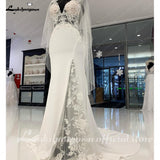 Lace Soft Satin Mermaid Wedding Dress Sexy Bridal Gowns Side Split Pluning V Neck 2023 Vestido De Noiva