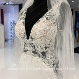 Lace Soft Satin Mermaid Wedding Dress Sexy Bridal Gowns Side Split Pluning V Neck 2023 Vestido De Noiva