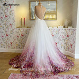 Halter Neck Chiffon A Line Floral Print Wedding Dress 2023 Pleats Garden Wedding Gowns for Bridal Robe De Mariée