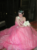 Modest Ball Gown Strapless Pink Tulle Long Prom Dress Party Dress Graduation Dresses Sweet 16 Dress HZ1214