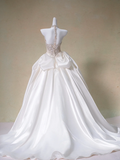 Romantic Bridal Gown Ball Gown High Neck White Lace Floral Wedding Dresses Minimalist Bridal Gowns HZ1214