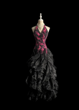 Vintage Ball Gown Halter Black Beaded Long Prom Dress Party Dress Graduation Dresses Evening Gowns HZ1214