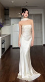 Simple Sheath Strapless Ivory Night Dinner Evening Dresses Formal Summer Wedding Guest Dresses With Scarf Wedding Guest Outfits HZ1214