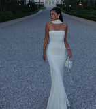 Pretty Sheath Strapless White Night Dinner Evening Dresses Formal Summer Wedding Guest Dresses With Scarf Wedding Guest Outfits HZ1214