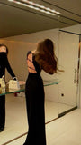 Simple A Line Scoop Black Backless Night Dinner Evening Dresses Formal Summer Wedding Guest Dresses With Scarf Wedding Guest Outfits HZ1214
