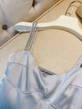 Classy A line Straps Dusty Blue Satin Prom Dresses Formal Summer Wedding Guest Dresses Wedding Guest Outfit HZ1214