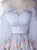 A-Line Tulle Sequin Lace Long Prom Dress, Lace Long Formal Dress HZ1108