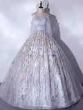 A-Line Tulle Sequin Lace Long Prom Dress, Lace Long Formal Dress HZ1108