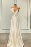 Fabulous A-line One Shoulder White Satin Evening Prom Dress with Ruffles HZ1108