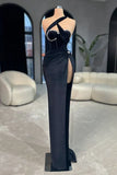 Black Velvet Long Prom Dress Mermaid Sleeveless with Beads HZ1108