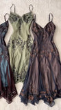 Vintage-Inspired Prom Dresses Under $180??Gothic Spaghetti Straps Blue Satin Chiffon Sheath Evening Dress with Beading HZ1108