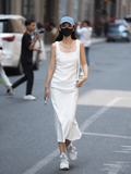 White/Black Sleeveless Square Neck Suspender Dress HZ1108