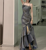??Elegant Satin Prom Dress for Quinceanera&Party-Fairytale A-line Straps Evening Gown for Birthday HZ1108