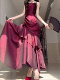 ??Elegant Satin Prom Dress for Quinceanera&Party-Fairytale A-line Straps Evening Gown for Birthday HZ1108
