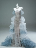 Mermaid Off-the-shoulder Tulle Sequin Long Ball Gown, Elegant Rhinestone Evening Gown HZ1108