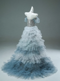 Mermaid Off-the-shoulder Tulle Sequin Long Ball Gown, Elegant Rhinestone Evening Gown HZ1108