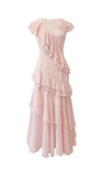 Pink V-Neck Chiffon Pleated Sleeveless Back Zippered Long Prom Dress Beautiful Party Dress HZ1108