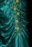 Turqoise Mermaid Halter Satin Beaded Long Prom Dress Retro V-neck Rhinestone Evening Gown HZ1108