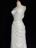 White Bodycon Satin Tulle Long Prom Dress Simple Wedding Dress HZ1108