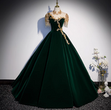 Burgundy A-line Velvet Beaded Sequined Long Prom Dress with Gold Appliques Formal Evening Gown HZ1108