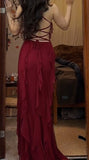 A-Line Spaghetti Straps Chiffon Long Prom Dress Formal Evening Dress HZ1108