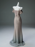 Spaghetti Straps Mermaid Beading Satin Long Prom Dress Rhinestone Formal Evening Dress HZ1108