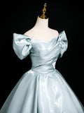 A-Line V Neck Satin Blue Long Prom Dress, Blue Long Formal Dress HZ1108
