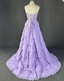 Lovely Yellow A-Line Sweetheart Long Tiered Prom Dress with Slit HZ1108