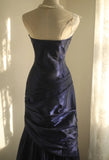 Simple Mermaid Strapless Taffeta Pleated Long Prom Dress Evening Gown HZ1108