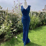 ??Vintage Midnight Blue Mermaid Gown ??V Neck Pretty Prom Dress for Events&Party HZ1108