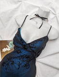 Navy Blue Mermaid Spaghetti Strap Tulle Beading Long Prom Dress V-Neck Vintage Party Dress HZ1108