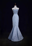 Mermaid Strapless Sequined Long Prom Dress Elegant Formal Evening Dress HZ1108