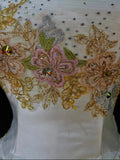 White A-Line Strapless Satin Sequins Long Prom Dress Embroidered Applique Wedding Dress HZ1108