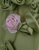 Beautiful Green A-Line Strapless Satin Applique Long Prom Dress Cute Birthday Dress Formal Evening Dress HZ1108