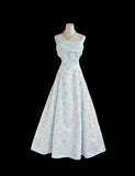 Gentle Blue A-Line Spaghetti Strap Satin Chiffon Long Prom Dress Birthday Dress Graduation Prom Dress HZ1108