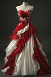Vintage Patchwork Color A-Line Sweetheart Neck Chiffon Lace Long Prom Dress Evening Dress HZ1108