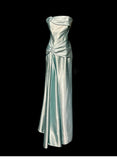 Green Bodycon Dress Strapless Satin Long Prom Dress Simple Evening Dress HZ1108