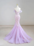 Mermaid Off-Shoulder Tulle Sequin Long Prom Dress Purple Formal Dress HZ1108