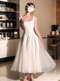 High-grade fluffy mesh white suspender dress HZ1108